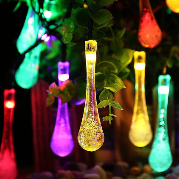 LED Outdoor Water Drops Solar Lamp String Lights LED Fairy Holiday Christmas Party Garland Garden Waterproof - Image 7