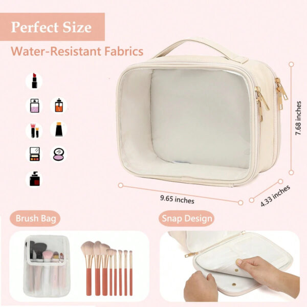 Clear Makeup Bag For Women, Clear Cosmetic Bag Travel Toiletry Bags Makeup Organizer Bag With Detachable Brush Holder Summer Travel, Vacation Home Bathroom Decor Holiday Makeup Organizer Bathroom Acce - Image 5