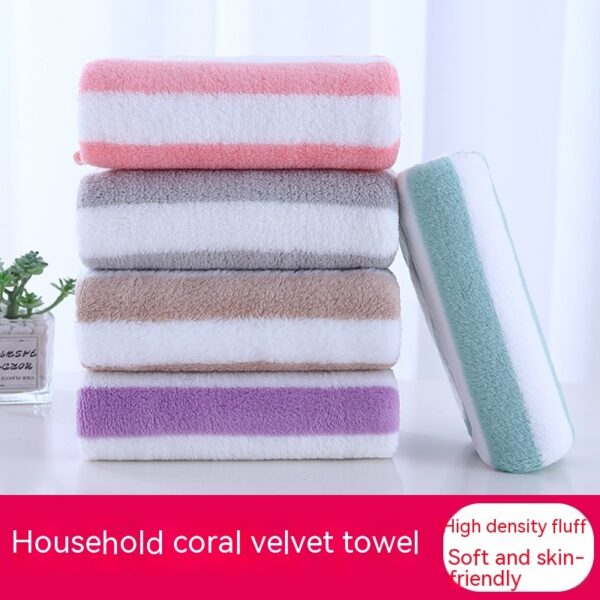Coral Fleece Wide Striped Edge Soft Absorbent Thickening Lint-free Face Washing At Home Towels - Image 9