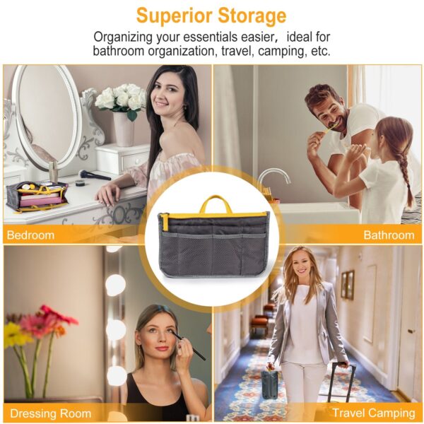 Women Lady Travel Insert Handbag Organizer Makeup Bags Toiletry Purse Liner With Hand Strap - Image 6