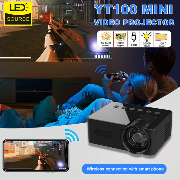 YT100 Home Mini Portable Mini Projector HD Home Wireless Mini Phone Projection - Image 3