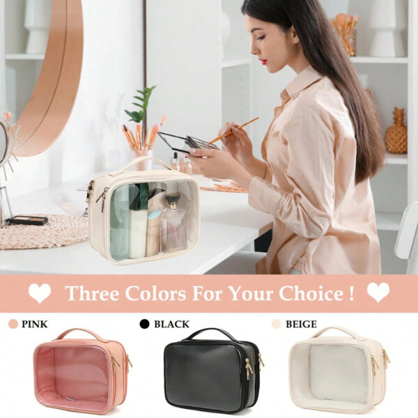 Clear Makeup Bag For Women, Clear Cosmetic Bag Travel Toiletry Bags Makeup Organizer Bag With Detachable Brush Holder Summer Travel, Vacation Home Bathroom Decor Holiday Makeup Organizer Bathroom Acce - Image 4