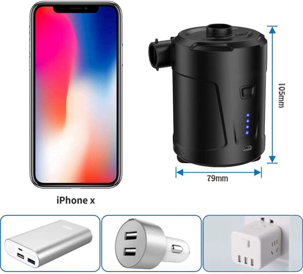 USB Charging Quick-Fill Electric Portable  3 Nozzles For Pool Floats Raft Toy - Image 4